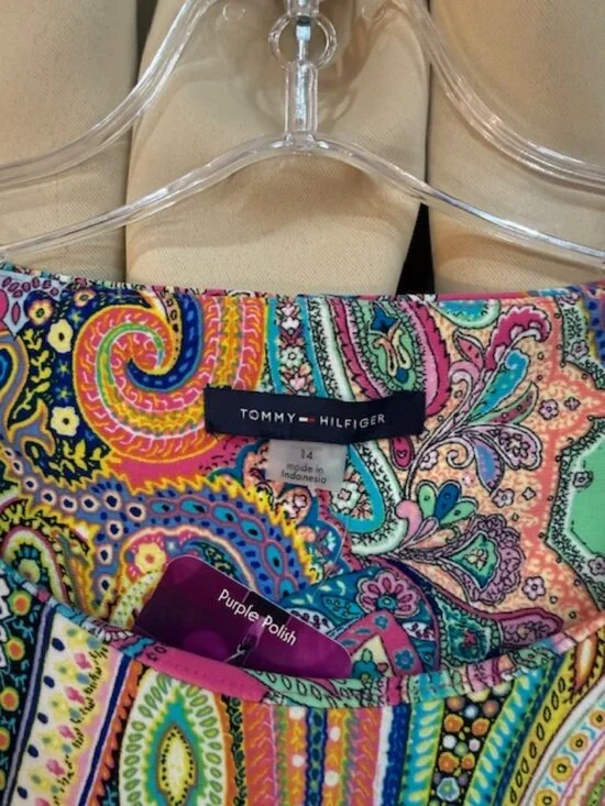 NWT Tommy Hilfiger Womens Plus Paisley Print Bell Sleeve Shift Dress Size 14 - Picture 3 of 4
